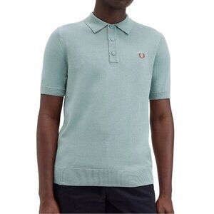 Fred Perry Men's Short Sleeve K9725 Cotton Knitted Solid Polo Shirt Silver Blue